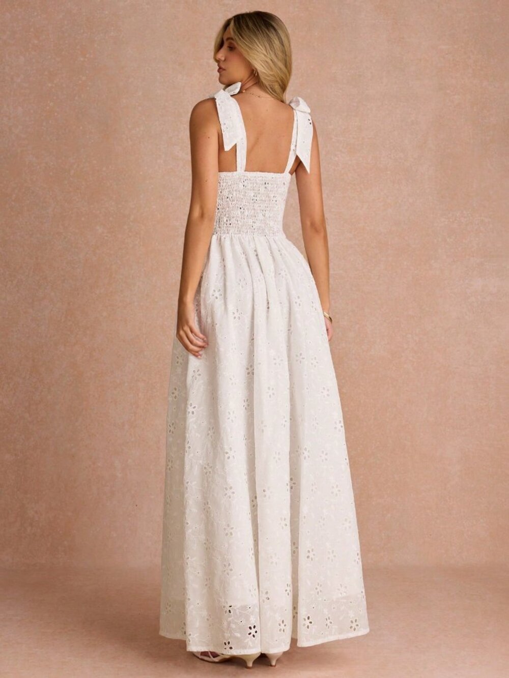 White Elegant Women's Romantic Square Neck Embroidered Maxi Dress - Picture 6 of 6